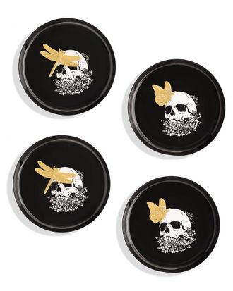 Tiramisu Gilded Nocturne Skull Gold Foil Metal Coaster Set