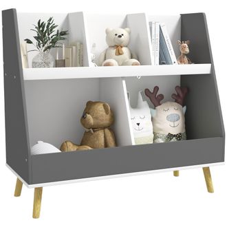 HOMCOM Kids Storage Shelf with 5 Compartments - Anti-Tip Device - Grey | TJ Hughes
