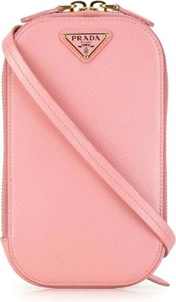 Prada Pre-owned Cross Body Bags, female, Pink, Size: ONE SIZE Pre-owned Mini Saffiano Crossbody Phone Pouch