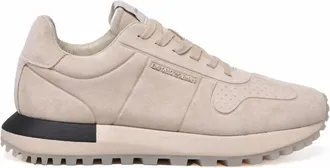 Emporio Armani Beige Leather Contrast-Heel Sneakers