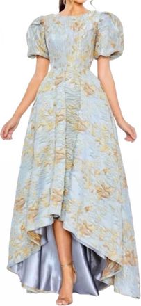 Mac Duggal Womens Floral Jacquard High Low Gown In Blue Gold