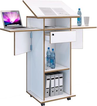 VCM Vcm - Consola De Altavoz M&oacute;vil Wood Dimensiones Aprox. Al. 107 A 128 Cm X An. 60 A 123 Cm X P. 44 Cm Desplazable Con Caj&oacute;n Escritorio De Pie Mesa De P