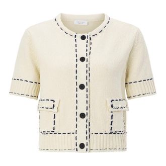 Rich & Royal CNK Cropped Mango Yarn Cardi - Dames - Vesten - Wit - S - Katoen - Truien & Vesten