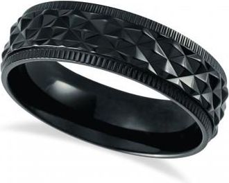 Allurez Patterned Coin Edge Wedding Ring Band Black Titanium (7mm)