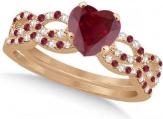 Allurez Ruby & Diamond Heart Infinity Heart Bridal Set 14k Rose Gold 1.75ct