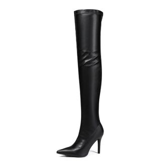 Generic Black,5.5 UK,Womens Patent Leather PU Thigh High Boots Pointy Toe Side Zippe Fashion Comfy Stiletto High Heel Over The Knee Boot Fall Winter Dress Sho