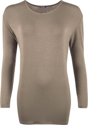 Purple Hanger New Ladies Plain Stretch Fit Long Sleeve Womens T-Shirt Round Neck Basic Top Light Brown Size 12-14