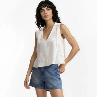 La Redoute Collections Mouwloze blouse met geborduurde V-hals