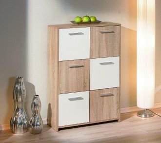 Inter Link SAS Aparador Con Seis Puertas, Blanco Y Roble, Medidas 77 X 115 X 30 Cm