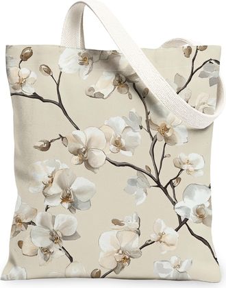Generic Spring Orchid Flower Canvas Tote Bag for Shopping 13x15, Aesthetic Retro Floral Reusable Grocery Print Pattern Bag for Women Men, Vintage Aesthetic Pa