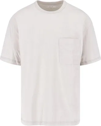 Christophe Lemaire Cream Cotton-Linen Contrast Stitching T-Shirt