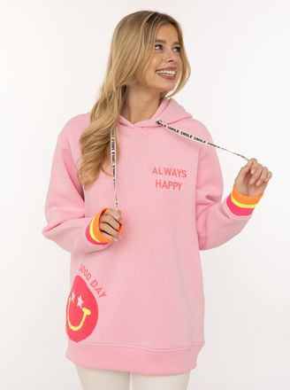 Zwillingsherz Hoodie ZWILLINGSHERZ Always Happy, Damen, Gr. L/XL, rosa, Sweatware, Obermaterial: 50% Baumwolle, 50% Polyester, unifarben, normal h&uuml;ftbedeckend, V-Au