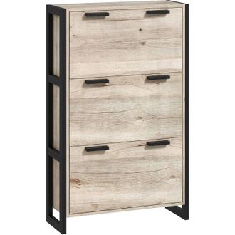 HOMCOM Entryway Shoe Cabinet with 3 Flip Drawers Adjustable Shelves Wood Handles