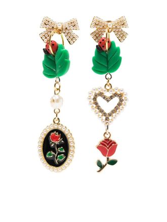 Amir Slama asymmetric pearl-embellished bow earrings - Gold