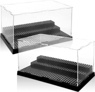 OEM Juego De 2 Vitrinas Acr&iacute;licas De Tres Capas - 25 X 15,5 X 14 Cm - Bloques De Vitrina - Acr&iacute;lico Negro - Transparente - Resistente Al Polvo - Para Cole