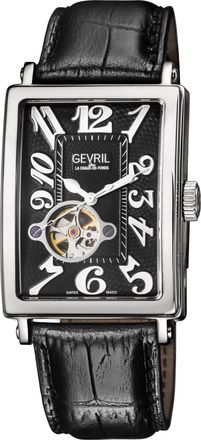Gevril Group Mens Avenue of Americas Intravedere Black Dial Calfskin Leather Watch - One Size