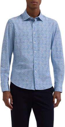 Bugatchi James OoohCotton Watercolor Floral Twill Button-Up Shirt in Classic Blue at Nordstrom, Size Xxx-Large