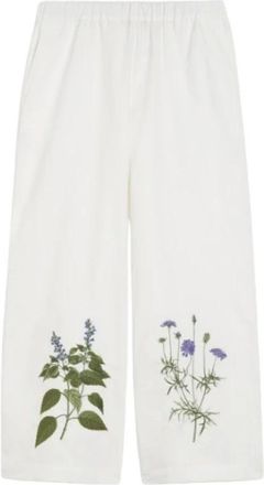 Max Mara Broeken, Dames, Wit, XL, Katoen, Witte bloemen wijde pyjamabroek