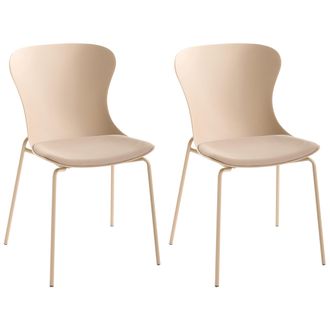 Beliani Conjunto De 2 Sillas De Comedor Con Patas De Metal Asiento Sint&eacute;tico Con Coj&iacute;n Apilables Beige Pitsburg
