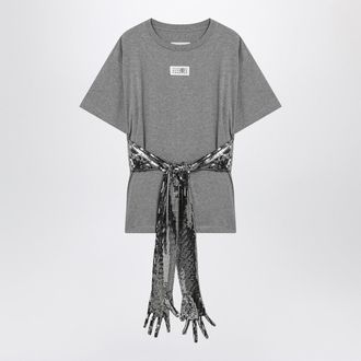 Maison Margiela Grau MElange-Baumwoll-T-Shirt mit Handschuhen