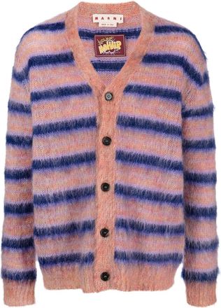Marni striped mohair-blend cardigan - men - Mohair/Wool/Polyamide - 48 - Pink