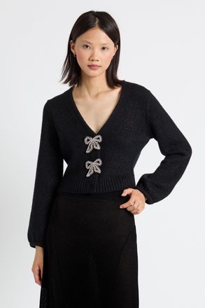 Chinti and Parker Black Laura Whitmore Embellished Bow Cardigan