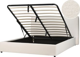 Beliani Cama Con Almacenaje De Bucl&eacute; Blanco Crema 160 X 200 Cm Otomana Cabecero Lavaur