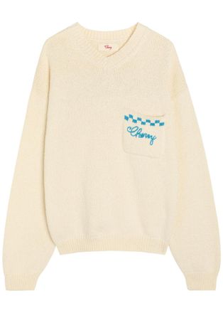 Cherry Los Angeles Motors Embroidered Knit Jumper - Cream - XL