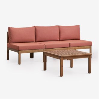 Sklum Conjunto De Jard&iacute;n Con Sof&aacute; Modular De 3 Piezas Y Mesa De Centro En Madera De Acacia Branson Sklum
