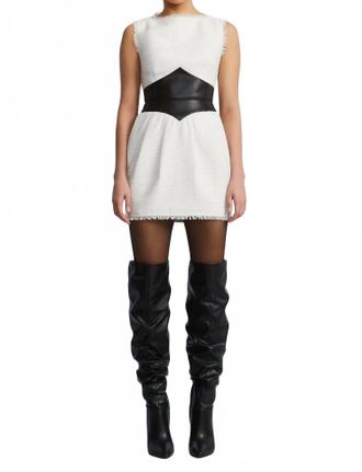 Bcbgmaxazria Leather Tweed Dress In Black White