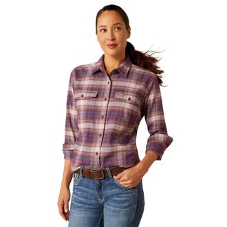 Ariat Womens Rebar Flannel DuraStretch Work Shirt Long Sleeve in Pearl Grey Cotton, Size X-Large, by Ariat