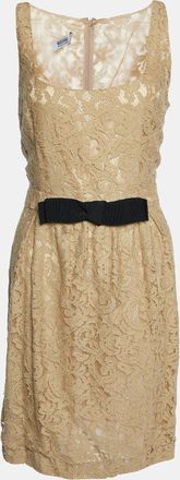 Moschino Cheap And Chic Beige Lack Bow Detail Sleeveless Midi Dress