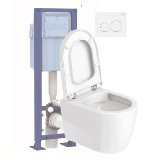 Duravit Pack Inodoro Compacto De Pared Sin Llanta Duravit Me By Starck Con Asiento Antica&iacute;da + Estructura Soporte Siamp + Mando Blanco