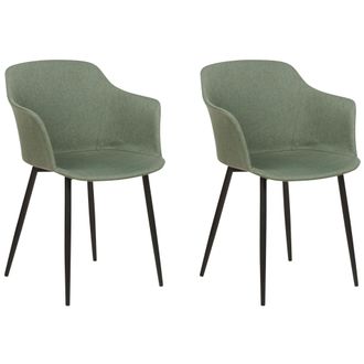 Beliani Conjunto De 2 Sillas De Comedor Retro Tapizadas Con Reposabrazos Color Verde Oscuro Elim