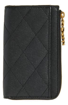 Saint Laurent Cassandre Bijou Matelass&eacute; Grain de Poudre Leather Zip Card Case in Black at Nordstrom