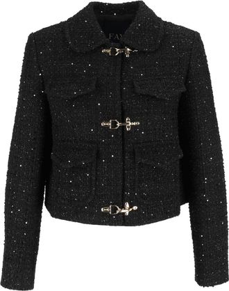 Fay Cropped Textured Tweed Jacket