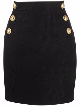 Balmain button-detail high-waisted skirt - women - Cotton/Cotton/Viscose - 42 - Black