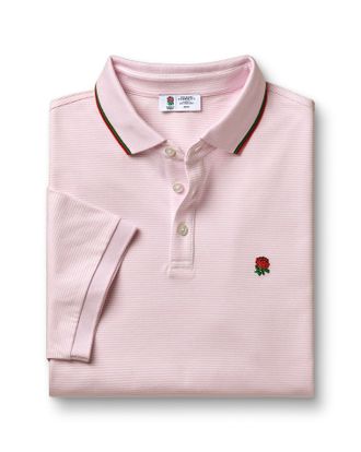 CHARLES TYRWHITT England Rugby Pique Stripe Cotton Polo - Pink Size Large by Charles Tyrwhitt