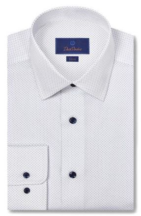David Donahue Slim Fit Dot Print Dress Shirt in White/Navy at Nordstrom Rack, Size 14.5 - 32/33