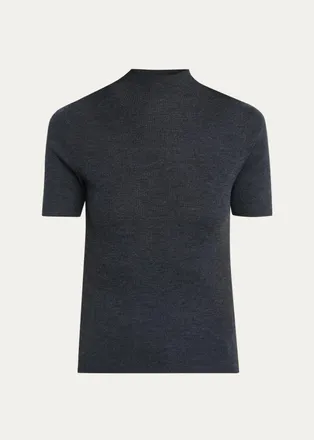 Theory Leenda Regal Merino Wool Short-Sleeve Mock-Neck Top