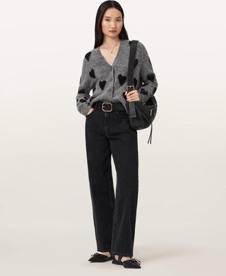 AllSaints Alpaca/Wool Amora Jacquard Brushed Cardigan, Size: XS