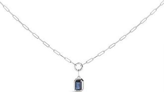 House of Brilliance 10K White Gold Emerald Cut 6x4 MM Blue Sapphire Solitaire Pendant Necklace at Nordstrom