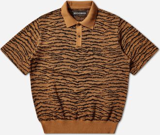Wacko Maria Men s Tiger Knit Polo Shirt Orange