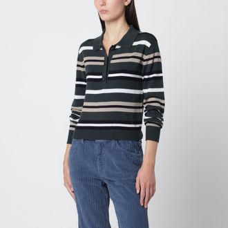 Alexandra Golovanoff Polo Anna Stripes Light Sapin 21 in cashmere