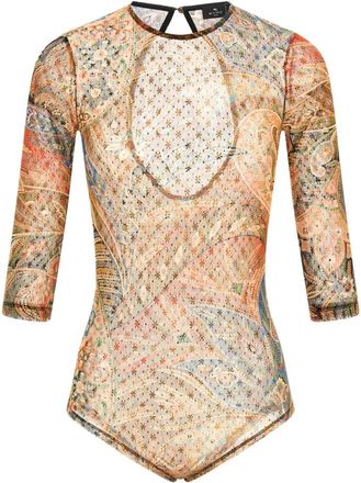 Etro Paisley foliage en bloemenprint tule bodysuit - Dames - Bodies - Veelkleurig - S - Tule - Tops