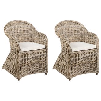 Beliani Conjunto De Sillas De Jard&iacute;n De Rat&aacute;n Natural Interior Coj&iacute;n Beige Claro Susua Ii