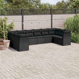 vidaXL Vidaxl - Set De Sof&aacute;s De Jard&iacute;n 10 Pzas Cojines Rat&aacute;n Sint&eacute;tico Negro
