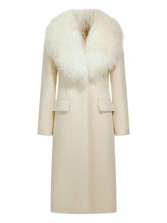 Roberto Cavalli single-breasted coat - women - Viscose/Virgin Wool/Sheep Skin/Shearling - 42 - White
