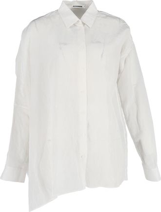 Jil Sander Asymmetric Button-Down Shirt in White Linen