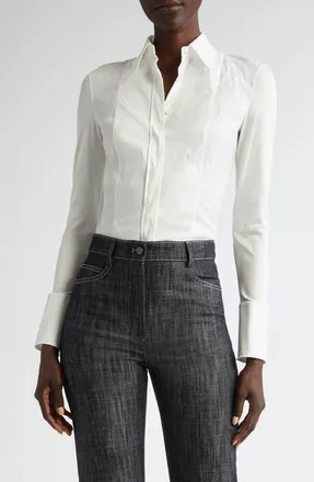 Akris Mixed Media Button-Up Shirt in Cream at Nordstrom, Size 10